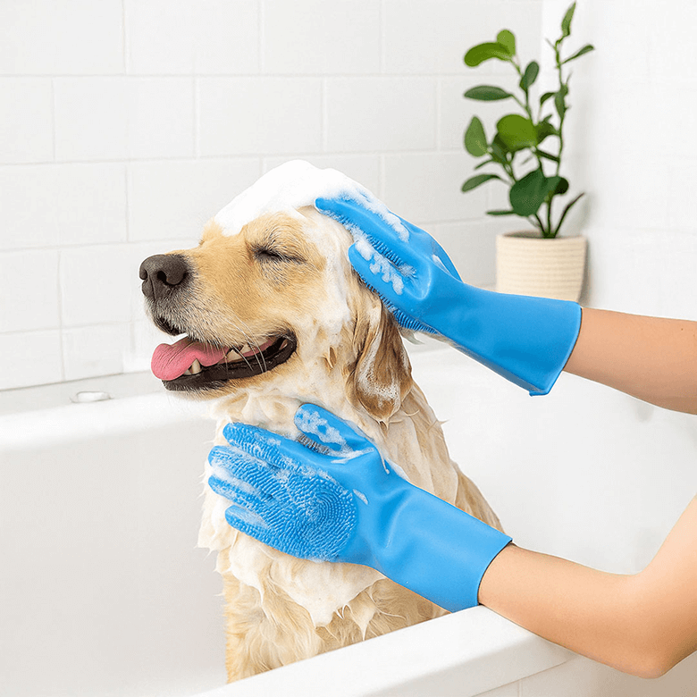 🧤 PetAura™ Magic Pet Grooming & Cleaning Gloves – Silicone Bath Scrubber, Hair Remover & Multi-Use
