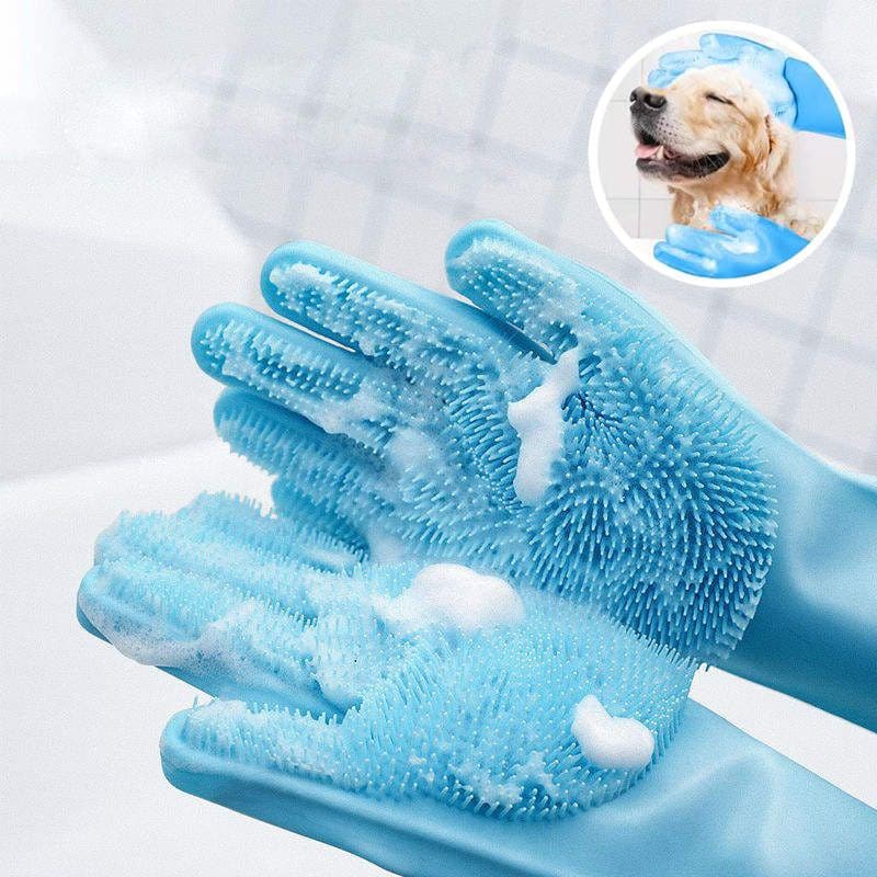 🧤 PetAura™ Magic Pet Grooming & Cleaning Gloves – Silicone Bath Scrubber, Hair Remover & Multi-Use